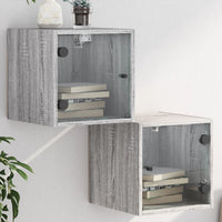 Comodini con Ante in Vetro 2pz-Set di 2 Tavolino da notte Grigio Sonoma 35x37x35 cm