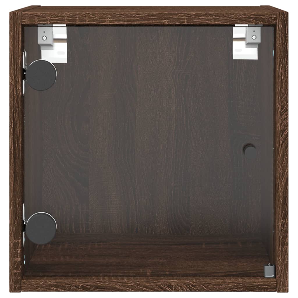 Comodino con Anta in Vetro-Tavolino da notte Rovere Marrone 35x37x35 cm