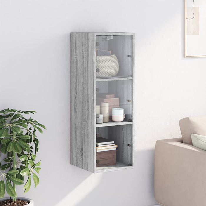 vidaXL Mobile a Muro con Ante in Vetro Grigio Sonoma 35x37x100 cm