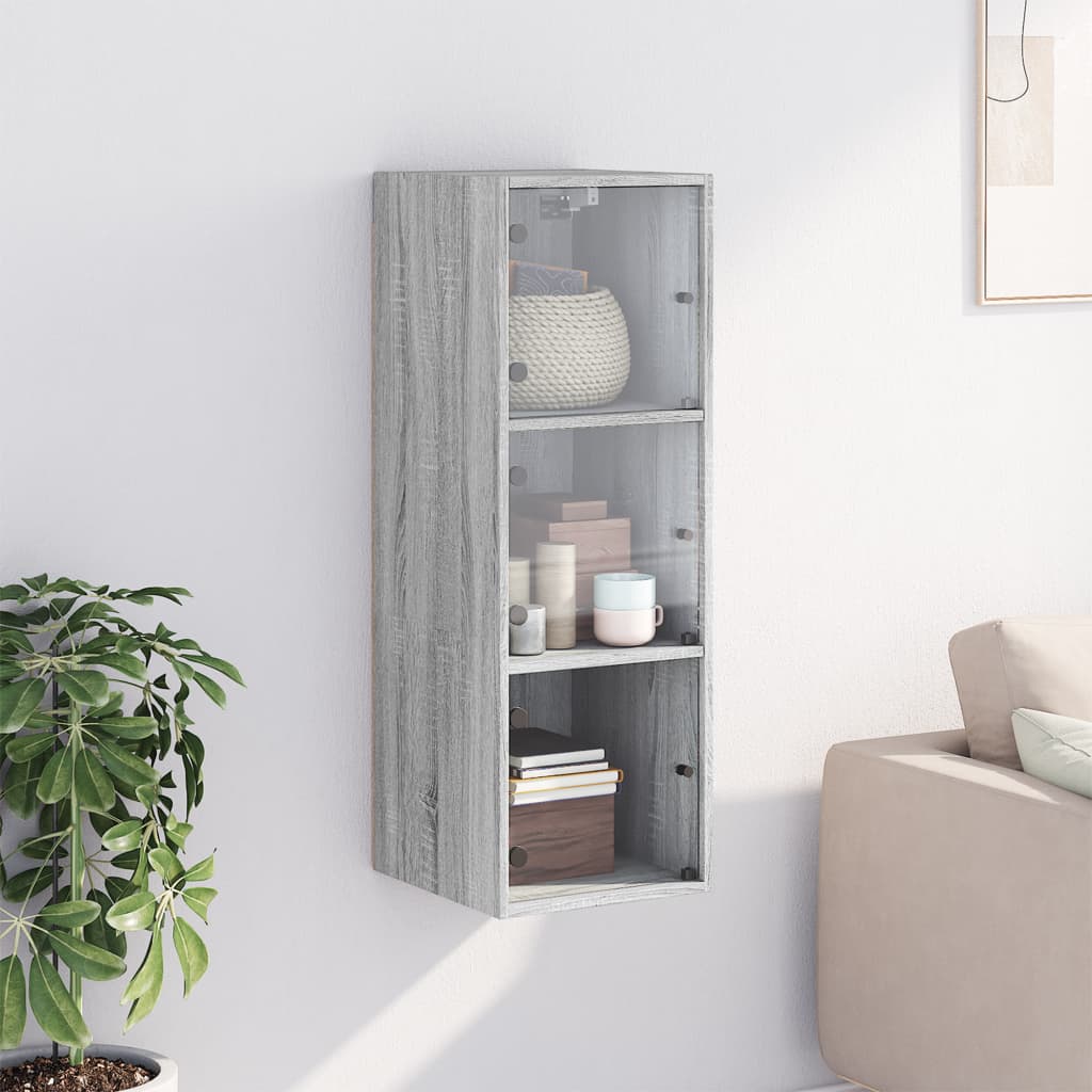 Mobile a Muro con Ante in Vetro Grigio Sonoma 35x37x100 cm 836488