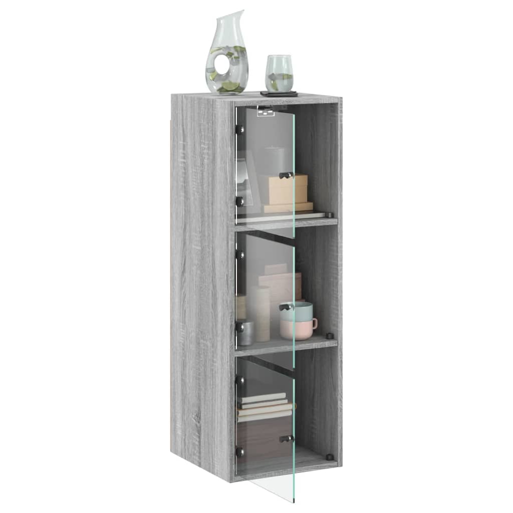 vidaXL Mobile a Muro con Ante in Vetro Grigio Sonoma 35x37x100 cm