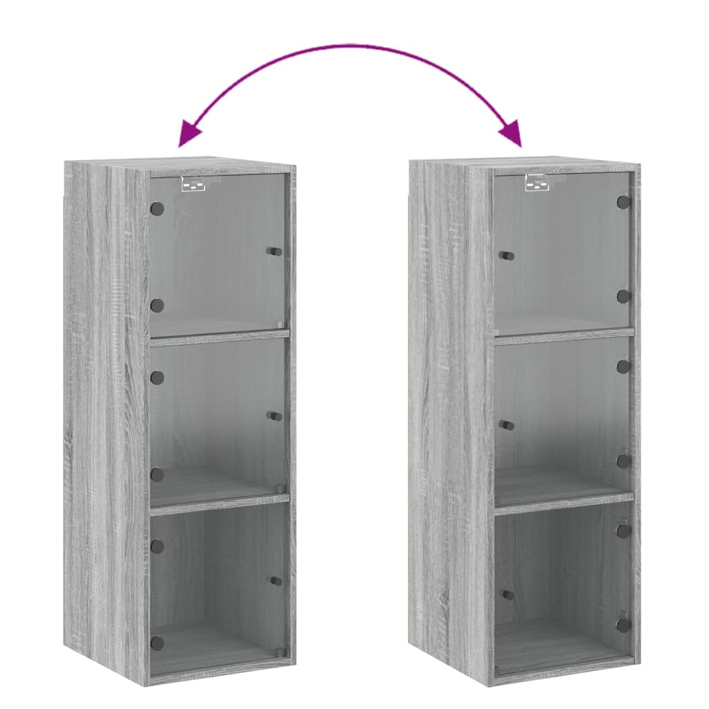 vidaXL Mobile a Muro con Ante in Vetro Grigio Sonoma 35x37x100 cm