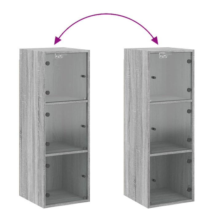 vidaXL Mobile a Muro con Ante in Vetro Grigio Sonoma 35x37x100 cm