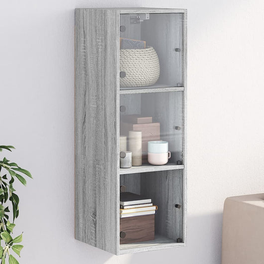 Mobile a Muro con Ante in Vetro Grigio Sonoma 35x37x100 cm 836488