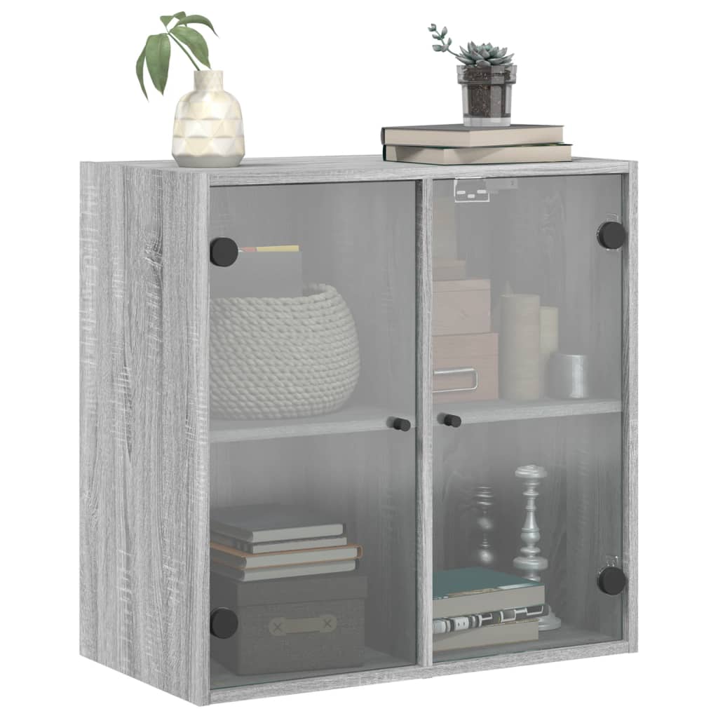 Mobile a Muro con Ante in Vetro Grigio Sonoma 68x37x68,5 cm 836495