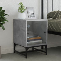 Comodino con Anta in Vetro Grigio Cemento 35x37x50 cm 836524