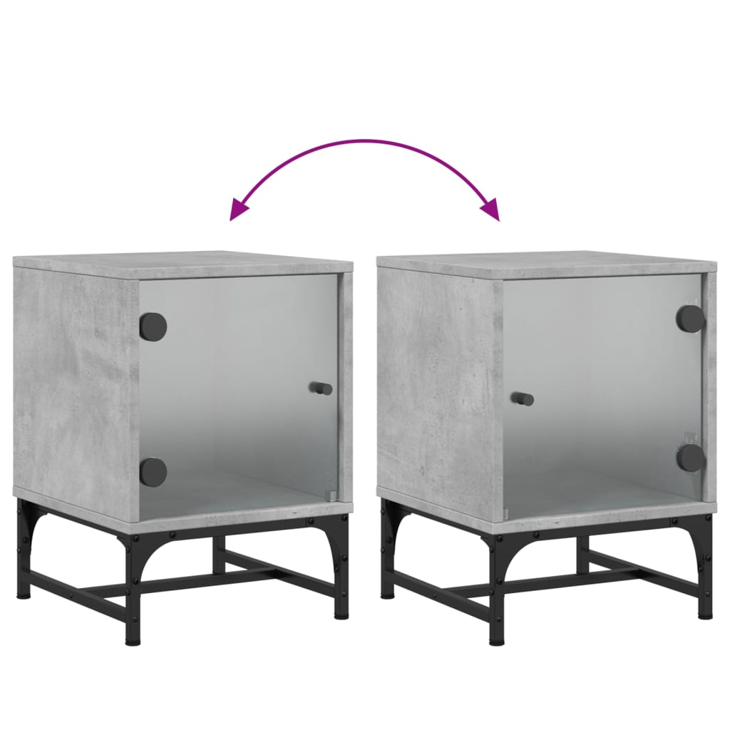 Comodino con Anta in Vetro Grigio Cemento 35x37x50 cm 836524