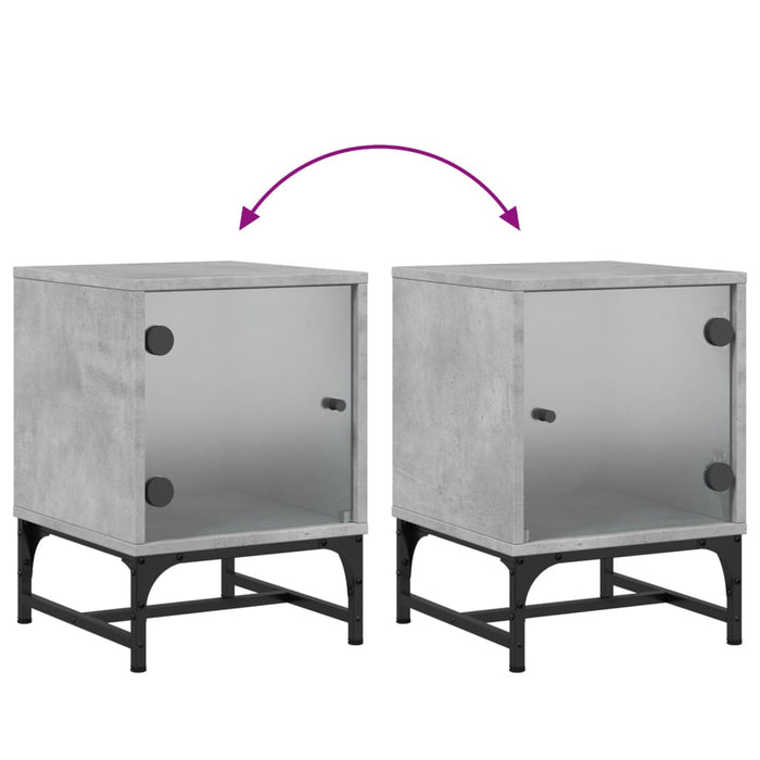 Comodino con Anta in Vetro Grigio Cemento 35x37x50 cm 836524