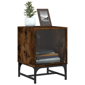 Comodini con Ante in Vetro 2pz-Set di 2 Tavolino da notte Rovere Fumo 35x37x50 cm