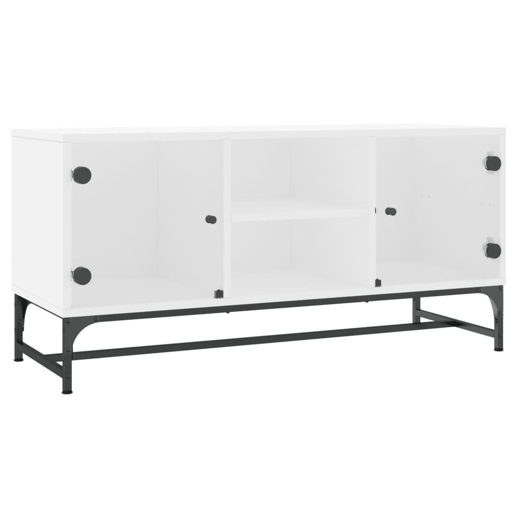 Mobile Porta TV con Ante-Mobile per TV-Credenza TV in Vetro Bianco 102x37x50 cm