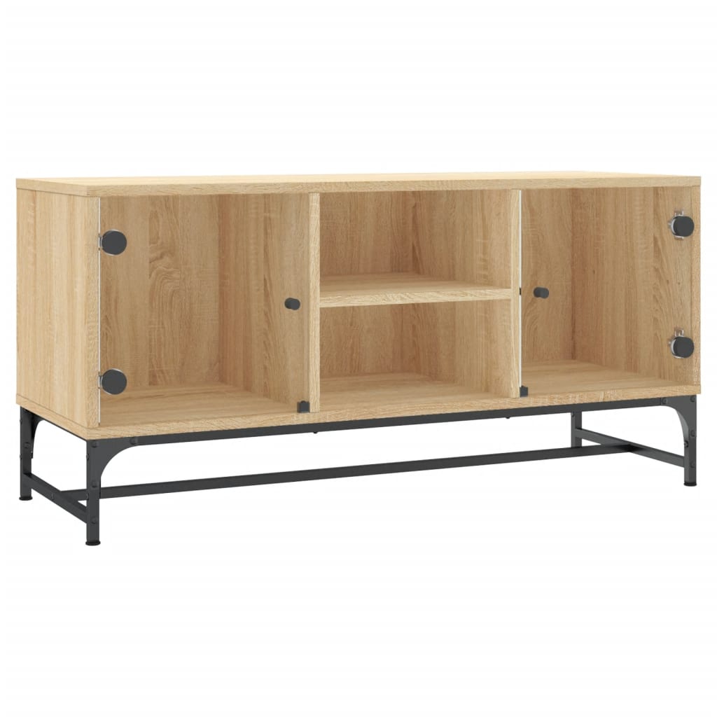 Mobile Porta TV con Ante-Mobile per TV-Credenza TV in Vetro Rovere Sonoma 102x37x50 cm
