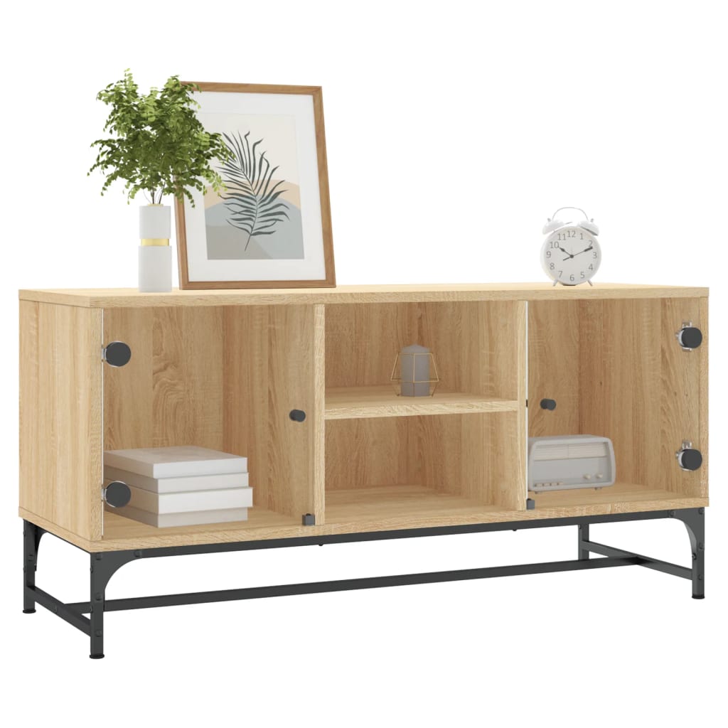 Mobile Porta TV con Ante-Mobile per TV-Credenza TV in Vetro Rovere Sonoma 102x37x50 cm