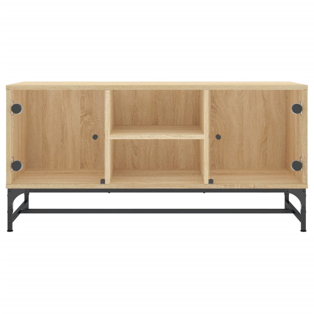 Mobile Porta TV con Ante-Mobile per TV-Credenza TV in Vetro Rovere Sonoma 102x37x50 cm