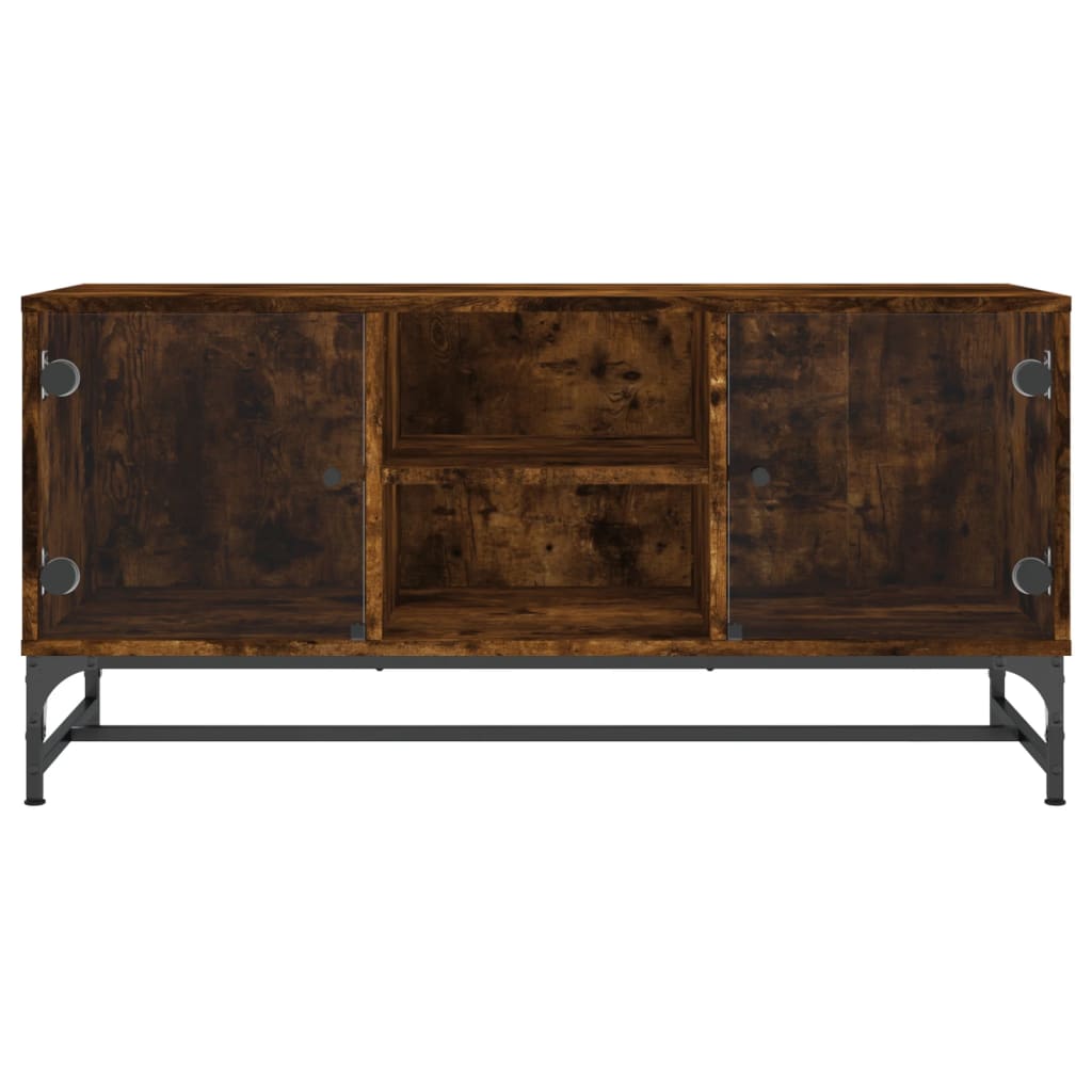 Mobile Porta TV con Ante in Vetro Rovere Fumo 102x37x50 cm 836536