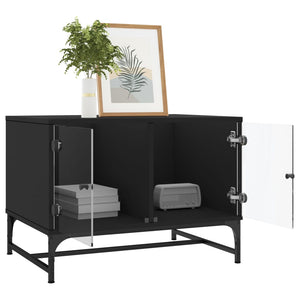 Tavolino da Salotto con Ante in Vetro Nero 68,5x50x50 cm 836540