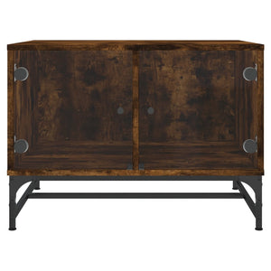 Tavolino da Salotto con Ante in Vetro Rovere Fumo 68,5x50x50 cm 836543