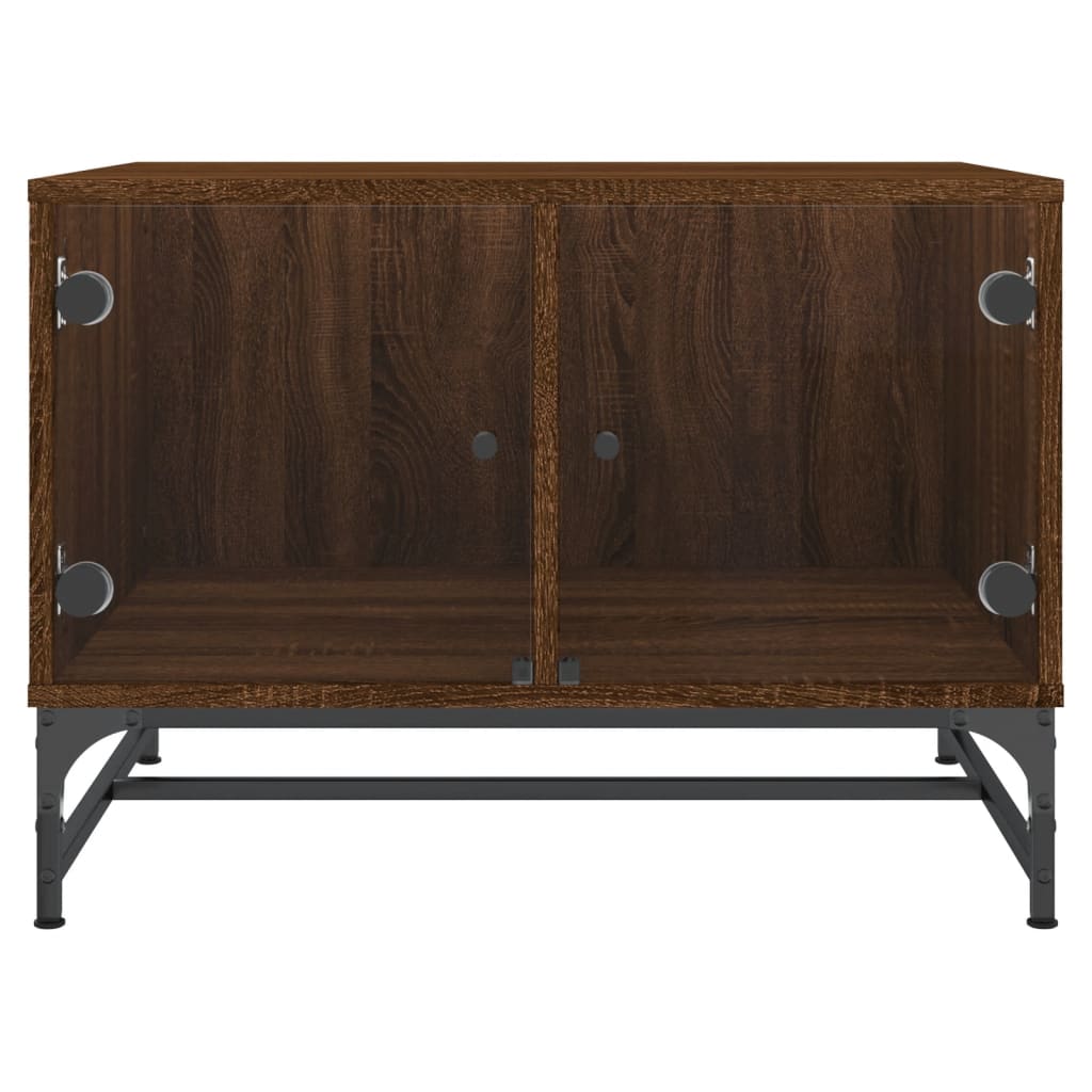 Tavolino Salotto con Ante in Vetro-Tavolino da soggiorno-Tavolo Rovere Marrone 68,5x50x50cm