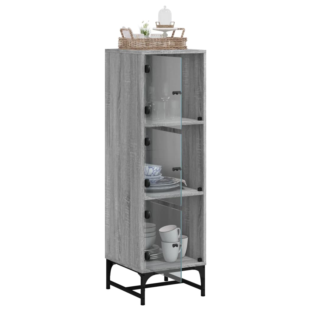 Credenza con Ante in Vetro Grigio Sonoma 35x37x120 cm 836565