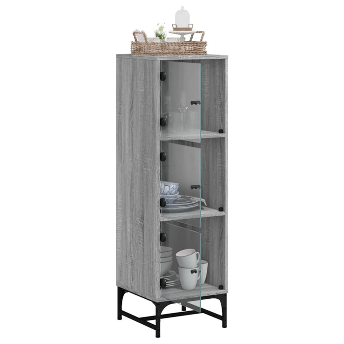 Credenza con Ante in Vetro Grigio Sonoma 35x37x120 cm 836565