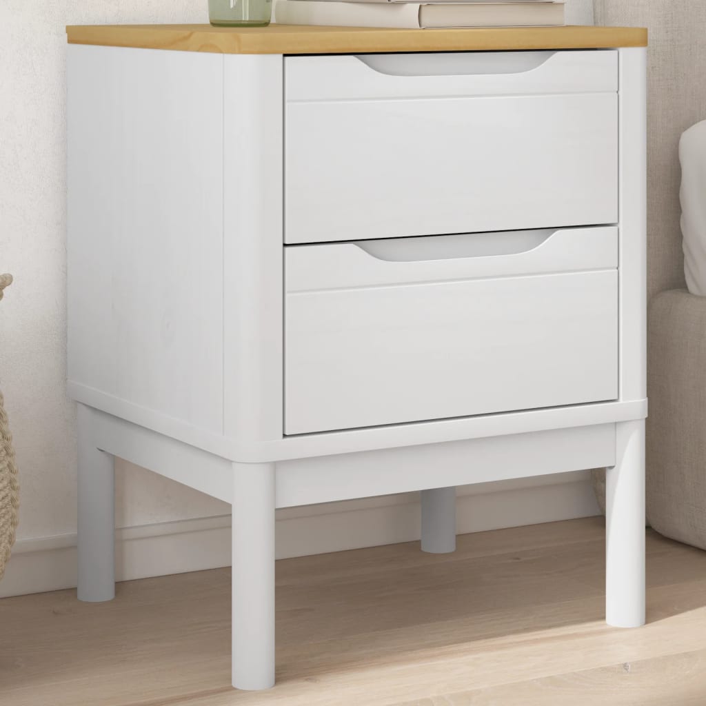 Comodino FLORO Bianco 45x39x57 cm in Legno Massello di Pino 374003
