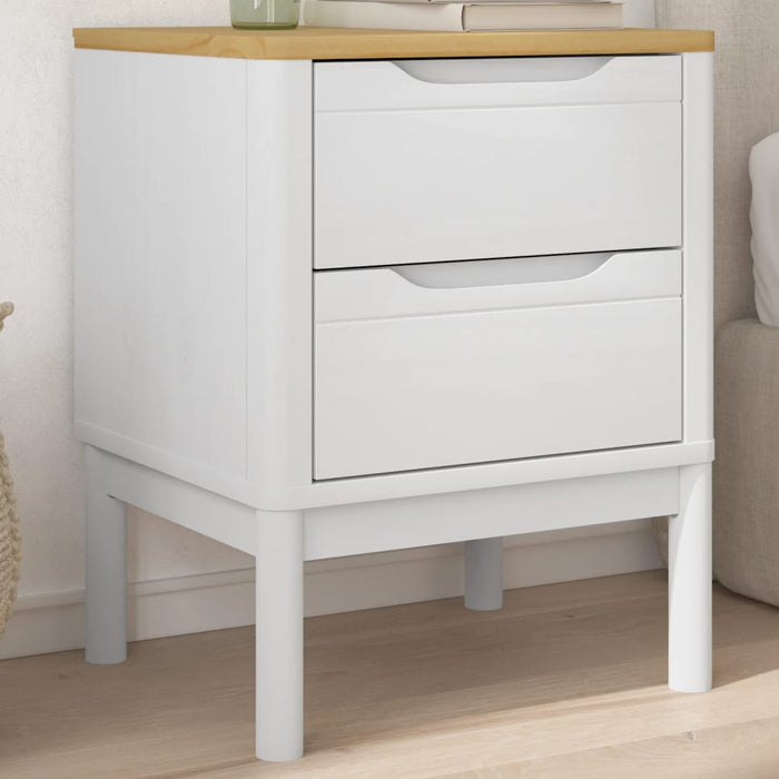 Comodino FLORO Bianco 45x39x57 cm in Legno Massello di Pino 374003