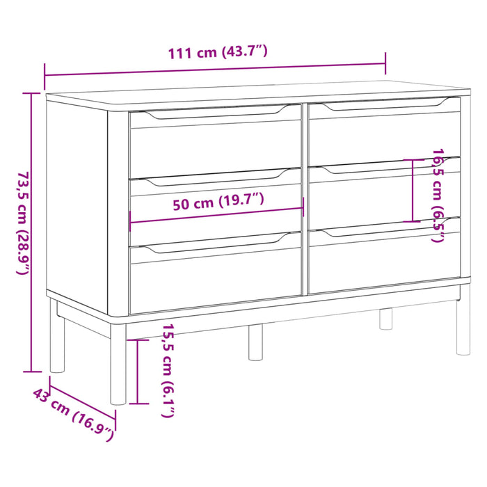 Cassettiera FLORO Marrone Cera in Legno Masselo di Pino