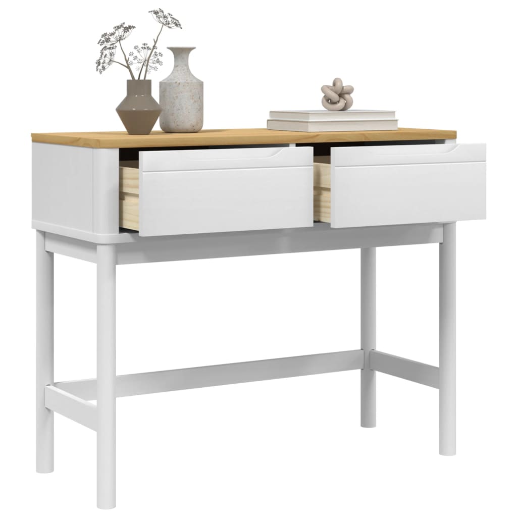 Tavolo Consolle FLORO Bianco 89,5x36,5x73cm Legno Massello Pino