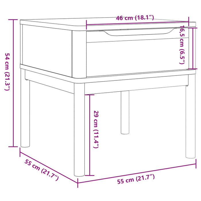 Tavolo per Lampada FLORO 55x55x54 cm Marrone Cera Legno di Pino 374026