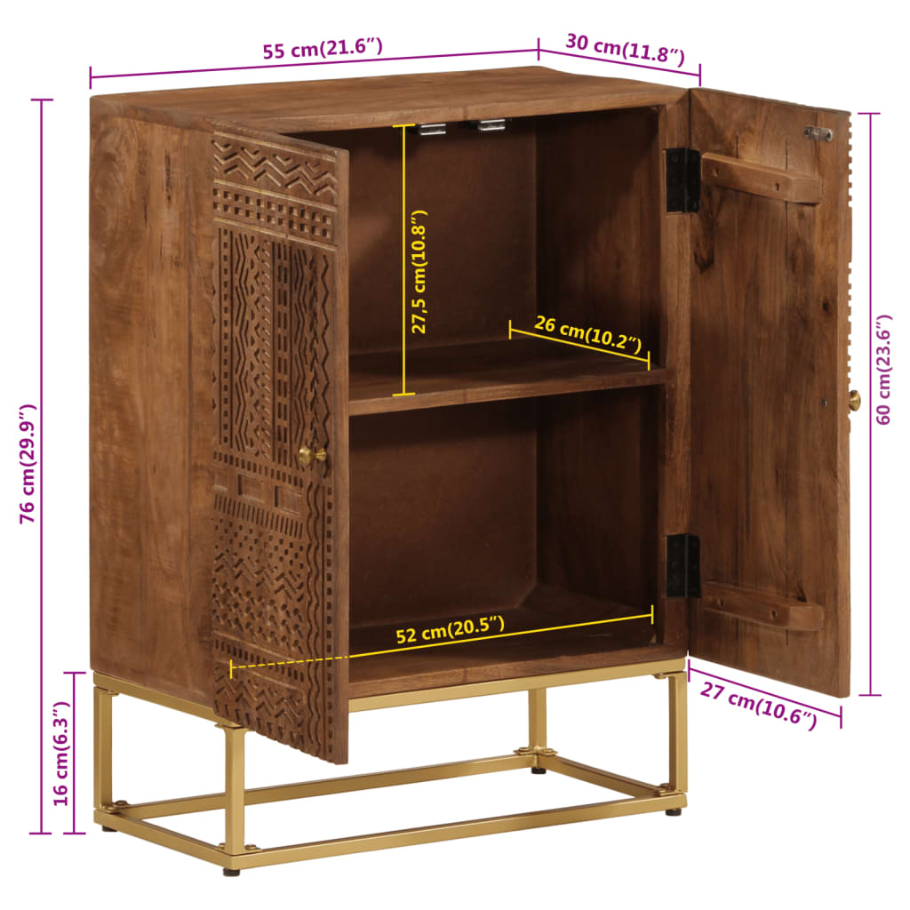 Credenza-Buffet-Armadio da cucina 55x30x76 cm in Legno Massello di Mango e Ferro 893147
