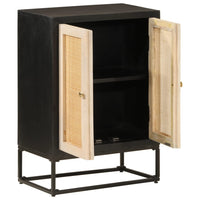 Credenza-Buffet-Armadio da cucina Nera 55x30x76 cm in Legno Massello di Mango e Ferro 389955