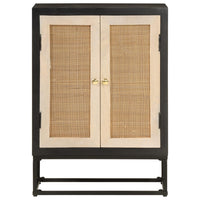 Credenza-Buffet-Armadio da cucina Nera 55x30x76 cm in Legno Massello di Mango e Ferro 389955