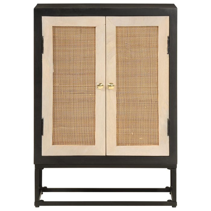 Credenza-Buffet-Armadio da cucina Nera 55x30x76 cm in Legno Massello di Mango e Ferro 389955