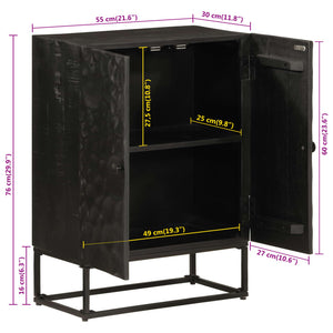 Credenza Nera 55x30x76 cm in Legno Massello di Mango e Ferro 372005