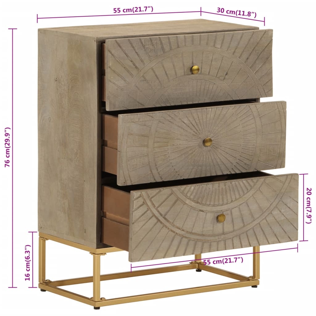 vidaXL Cassettiera 55x30x76 cm in Legno Massello di Mango e Ferro