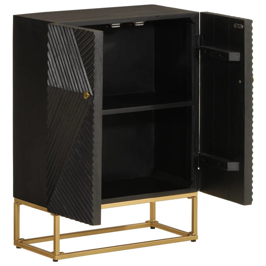 Credenza-Buffet-Armadio da cucina Nera 55x30x76 cm in Legno Massello di Mango e Ferro 465448