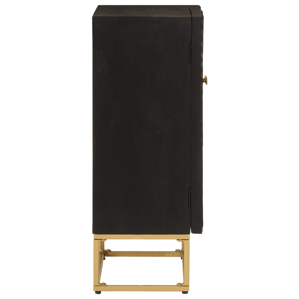 Credenza Nera 55x30x76 cm in Legno Massello di Mango e Ferro 372026