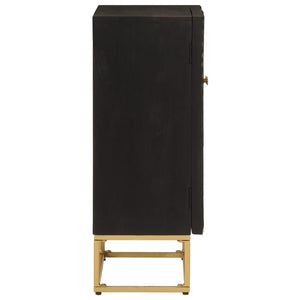 Credenza Nera 55x30x76 cm in Legno Massello di Mango e Ferro 372026