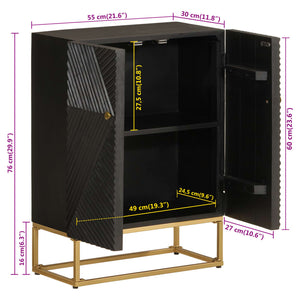 Credenza Nera 55x30x76 cm in Legno Massello di Mango e Ferro 372026