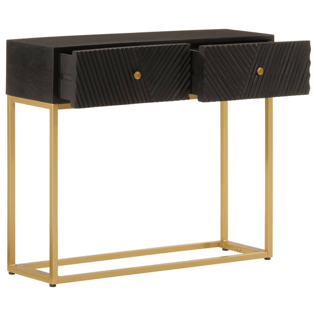 Tavolo Consolle Nero 90x30x76cm Legno Massello di Mango e Ferro