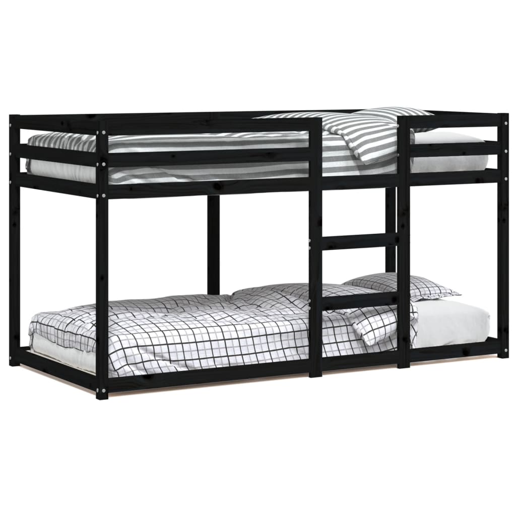 Letto a Castello Nero 90x200 cm in Legno Massello di Pino