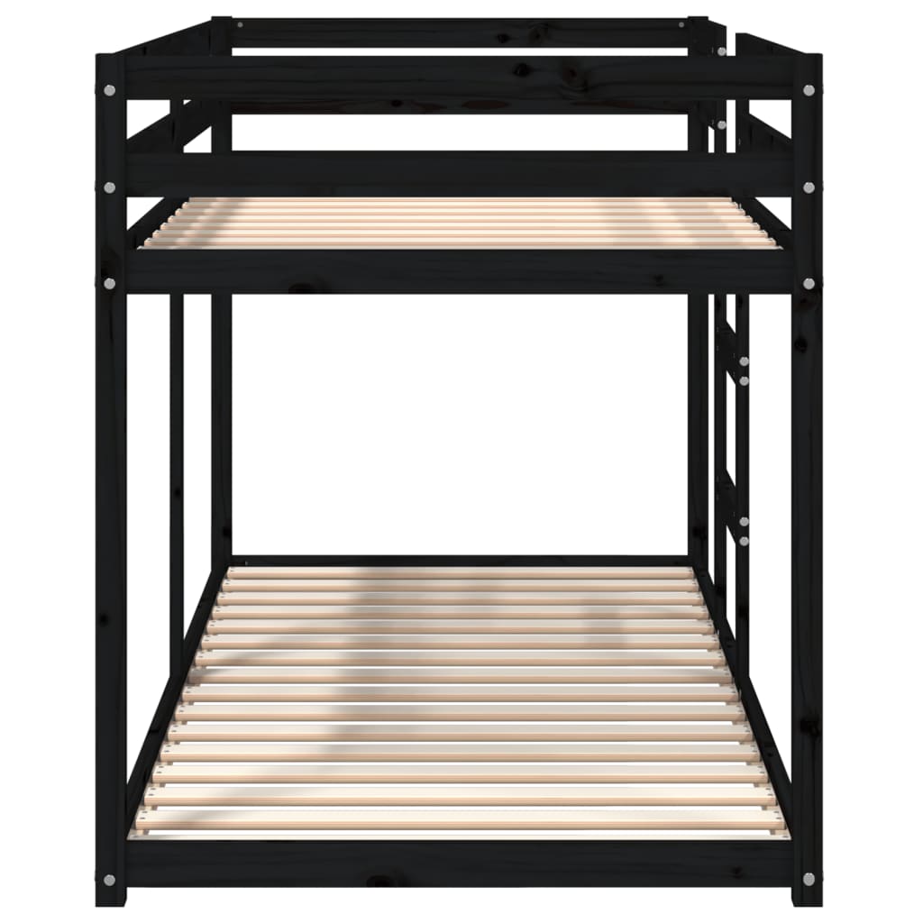 Letto a Castello Nero 90x200 cm in Legno Massello di Pino