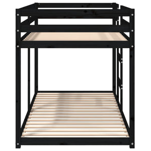 Letto a Castello Nero 90x200 cm in Legno Massello di Pino