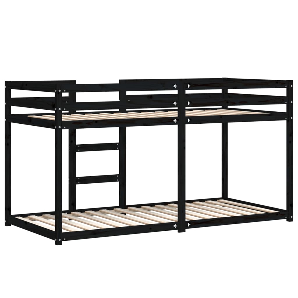 Letto a Castello Nero 90x200 cm in Legno Massello di Pino