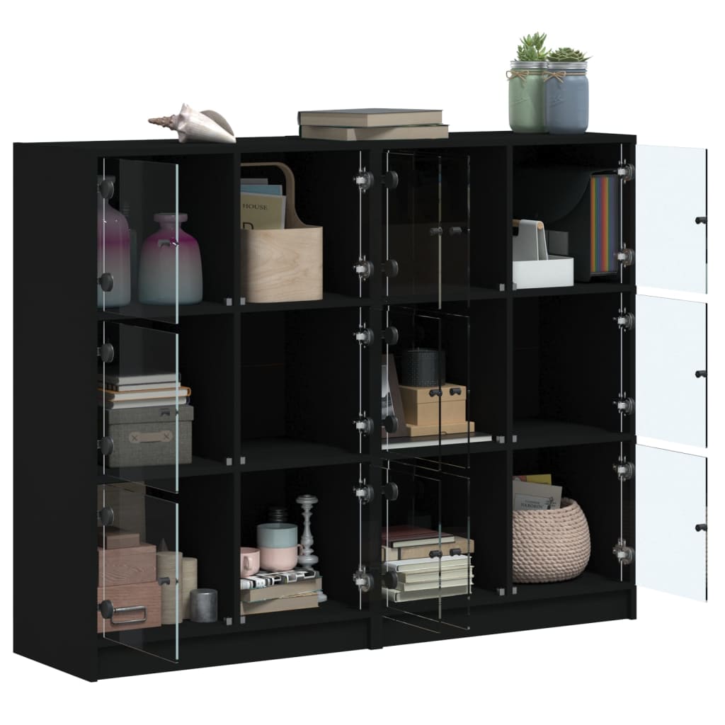 Libreria con Ante Nera 136x37x109 cm in Legno Multistrato 3206511