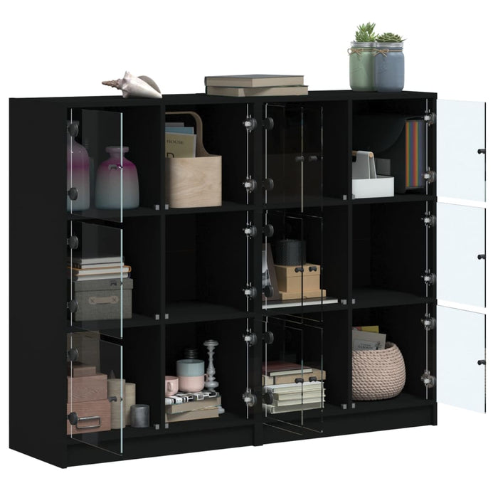 Libreria con Ante Nera 136x37x109 cm in Legno Multistrato 3206511