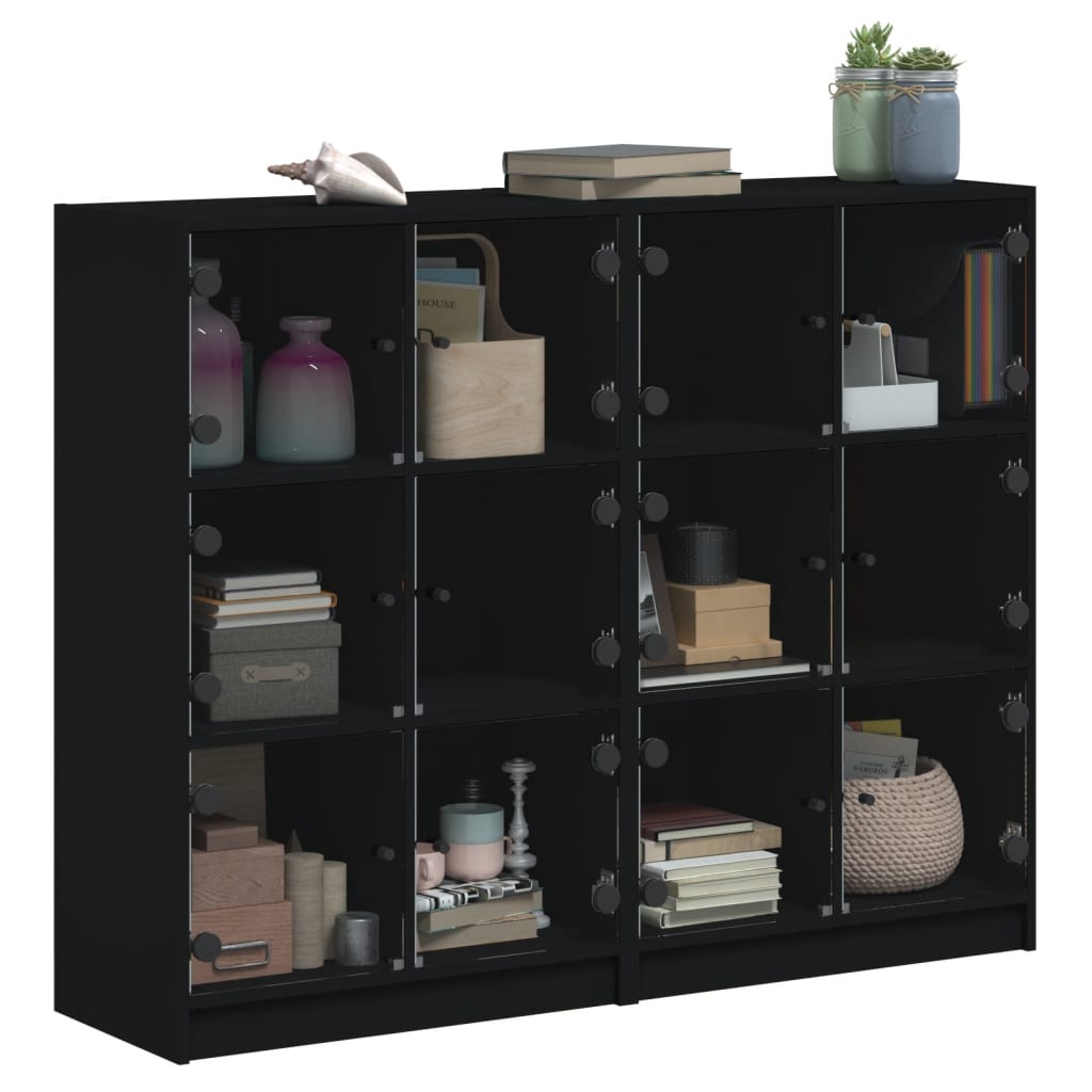 Libreria con Ante Nera 136x37x109 cm in Legno Multistrato 3206511