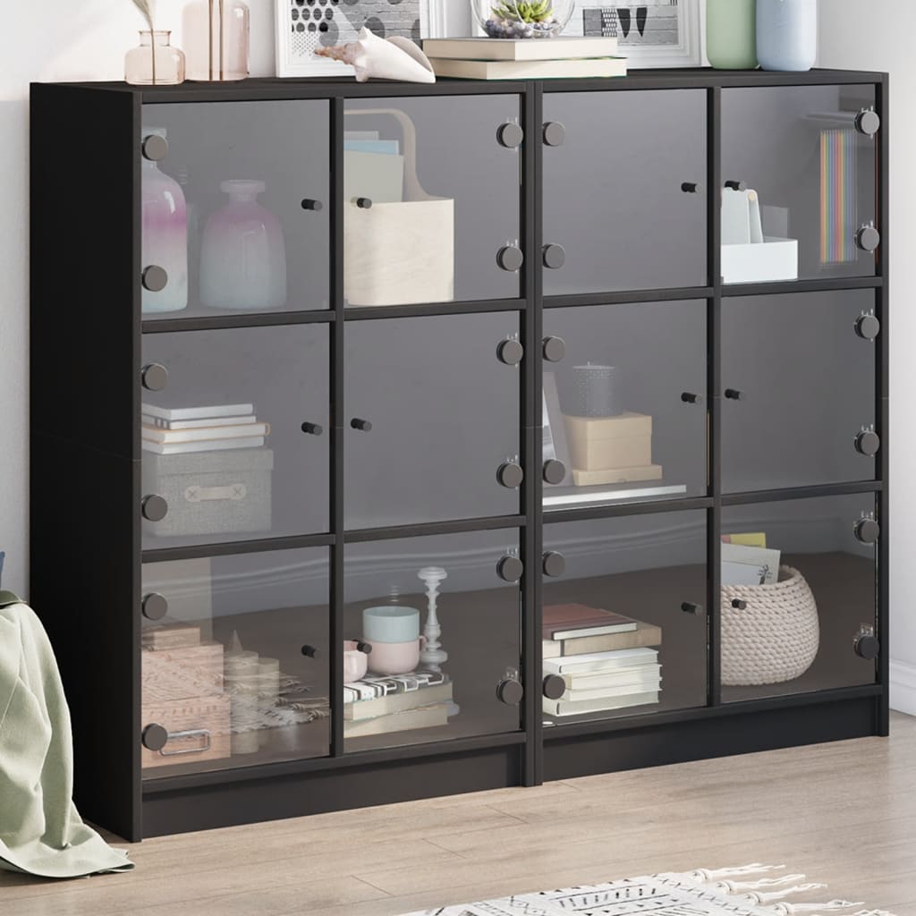Libreria con Ante Nera 136x37x109 cm in Legno Multistrato 3206511