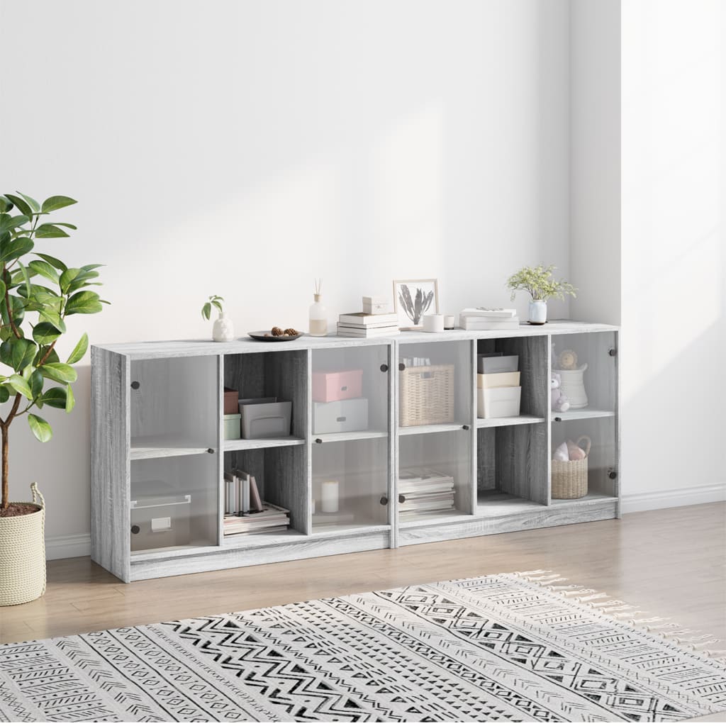 Libreria con Ante Grigio Sonoma 204x37x75 cm Legno Multistrato 3206536