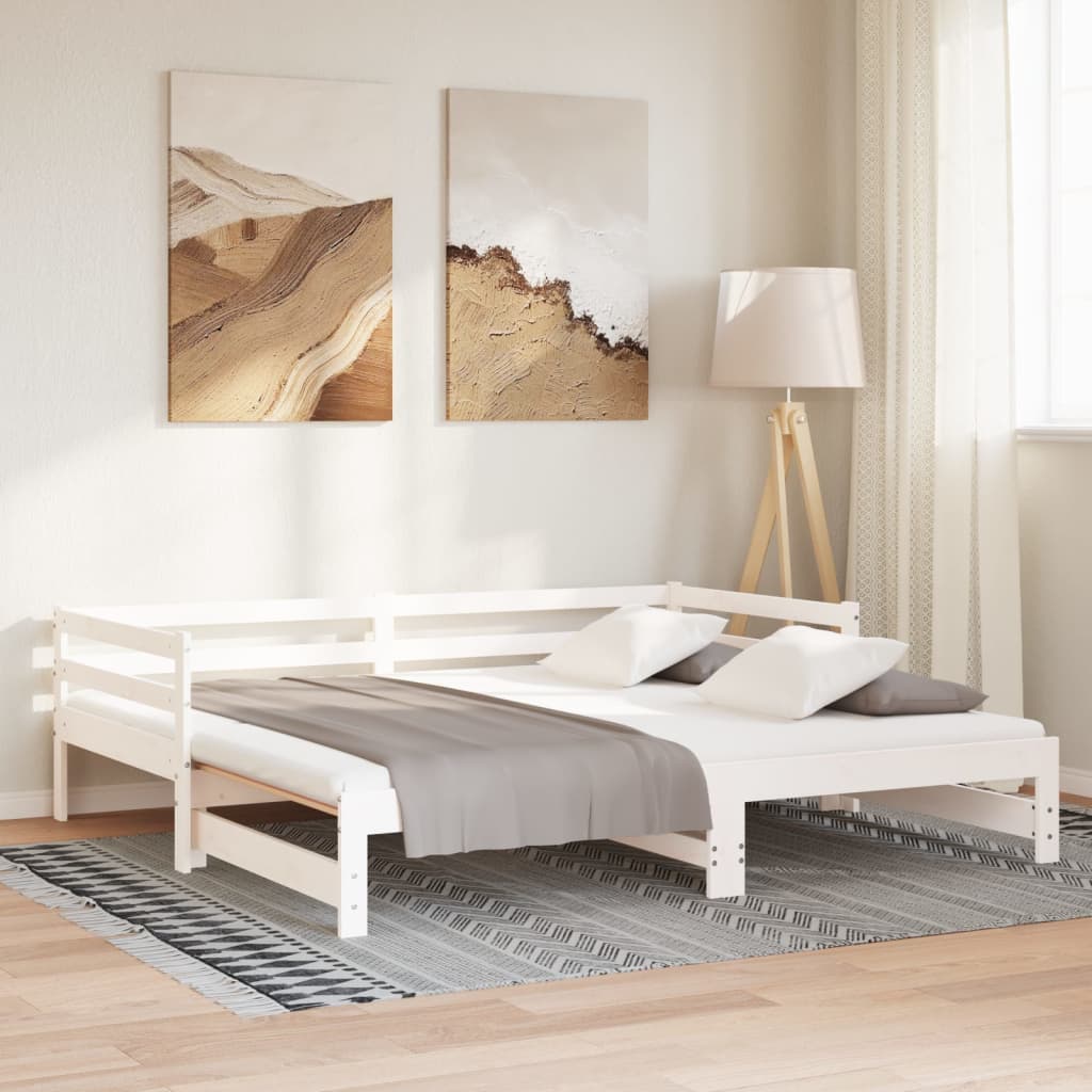 Divano Letto con Letto Estraibile Bianco 90x190cm Massello Pino 840136