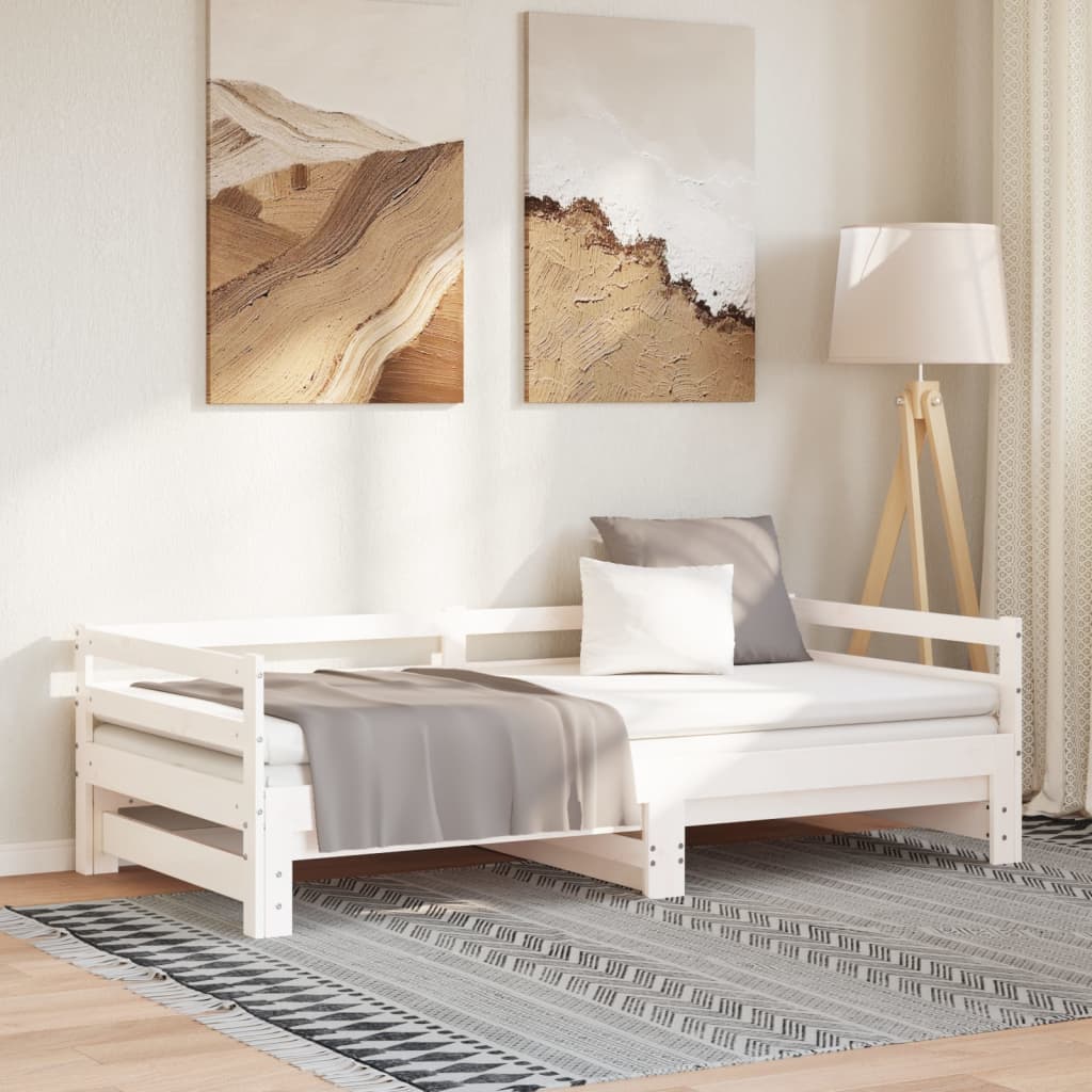 Divano Letto con Letto Estraibile Bianco 90x190cm Massello Pino 840136